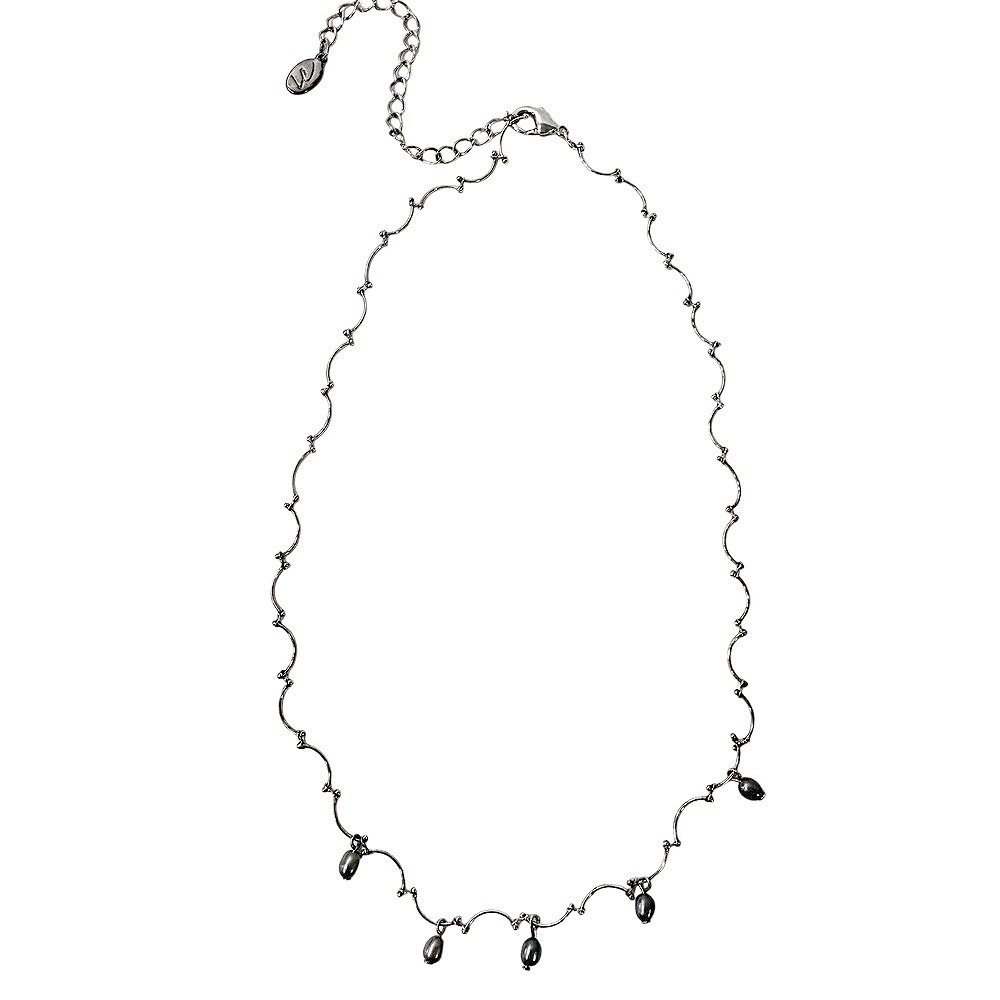 Liz Claiborne Necklace Silvertone Wave Gray Faux Pearls Delicate Choker Vintage